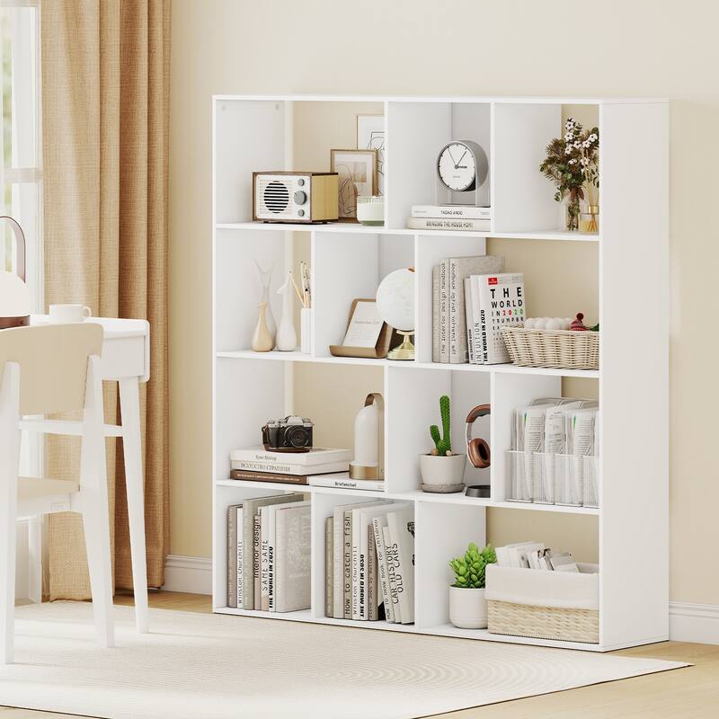 Gymax Open Shelf Bookcase w/12 Storage Compartments 2 Anti-Tip Kits