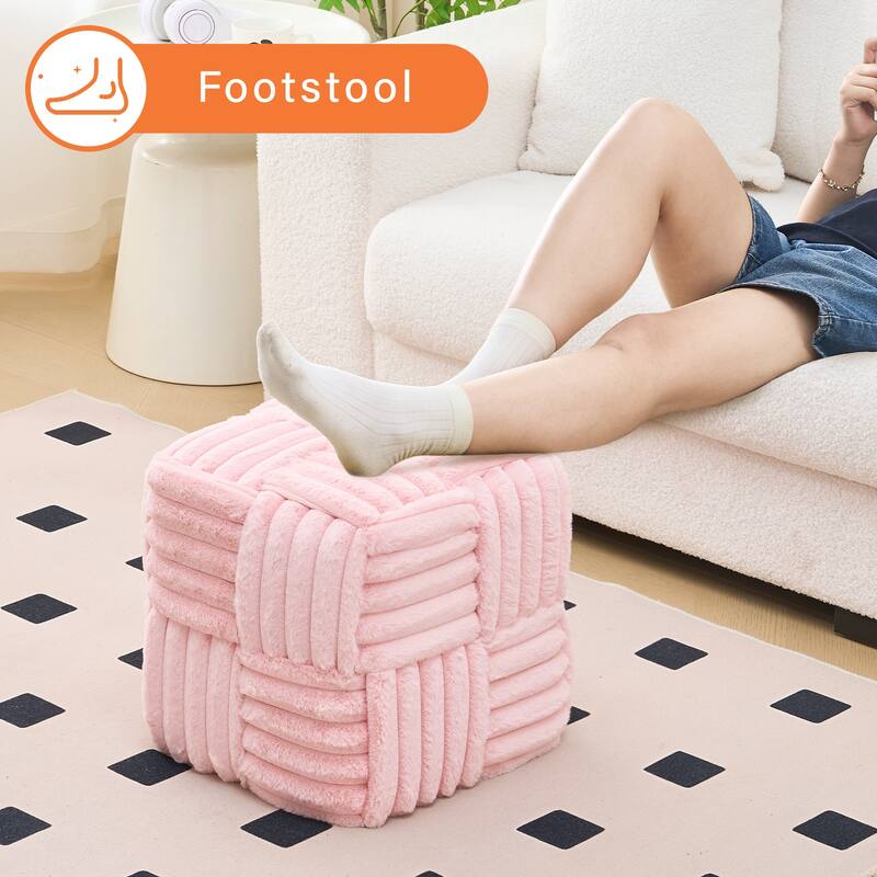Soft Corduroy Fabric Ottoman Stool for Home Bedroom Living Room Vanity Chair Comfortable