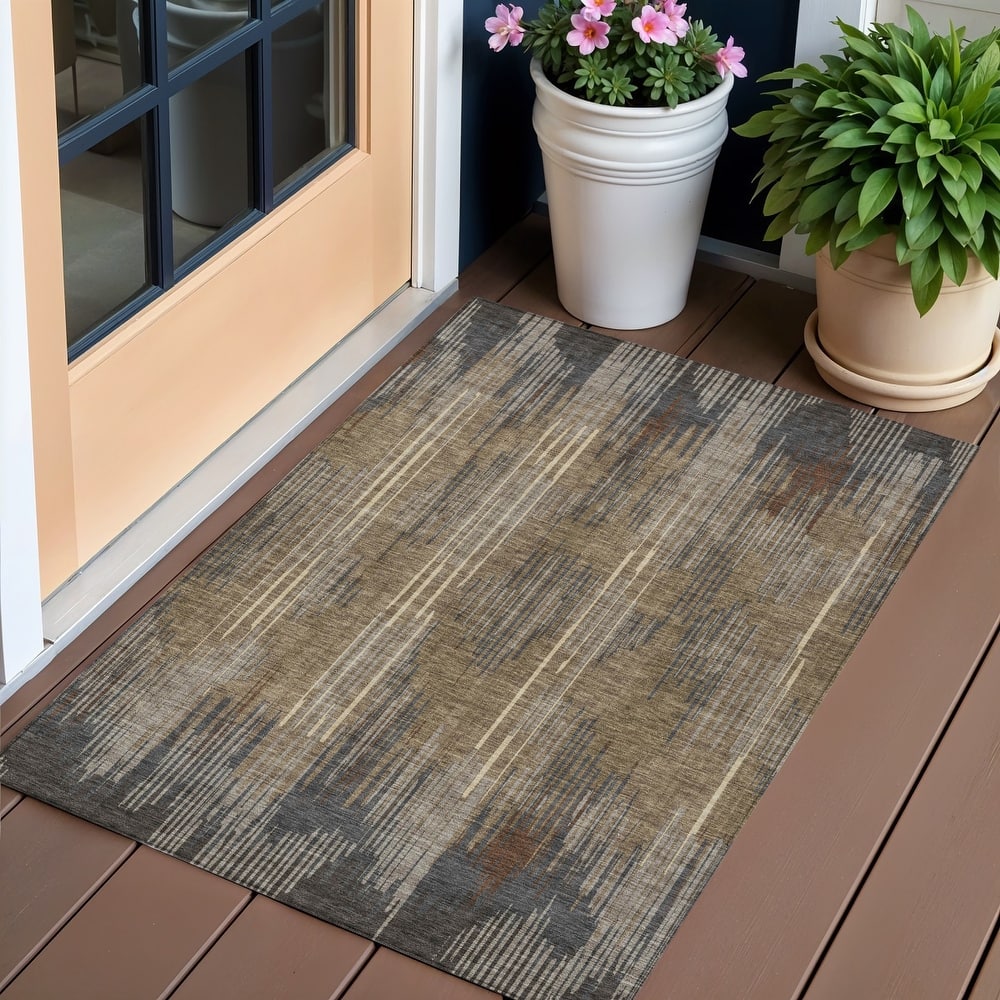 HomeRoots Striped Transitional Rectangle Outdoor Rug