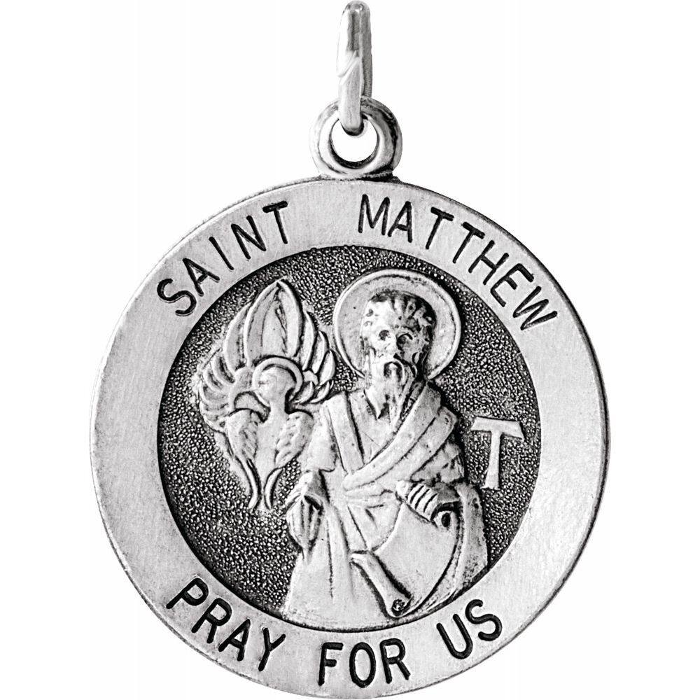 925 Sterling Silver 15mm Round St. Matthew Medal Pendant