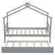 preview thumbnail 10 of 10, Grey Twin Size Pine Wood House-Shaped Bed with Trundle and Roof