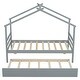 preview thumbnail 10 of 10, Grey Twin Size Pine Wood House-shaped Bed with Trundle and Roof for Kids, Boys and Girls