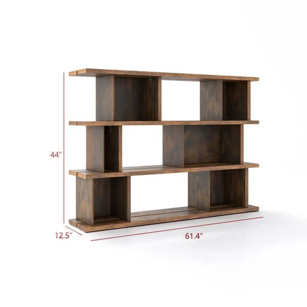 Lotus Home 3-Tier Antique Walnut Color Geometric Bookcase - 44