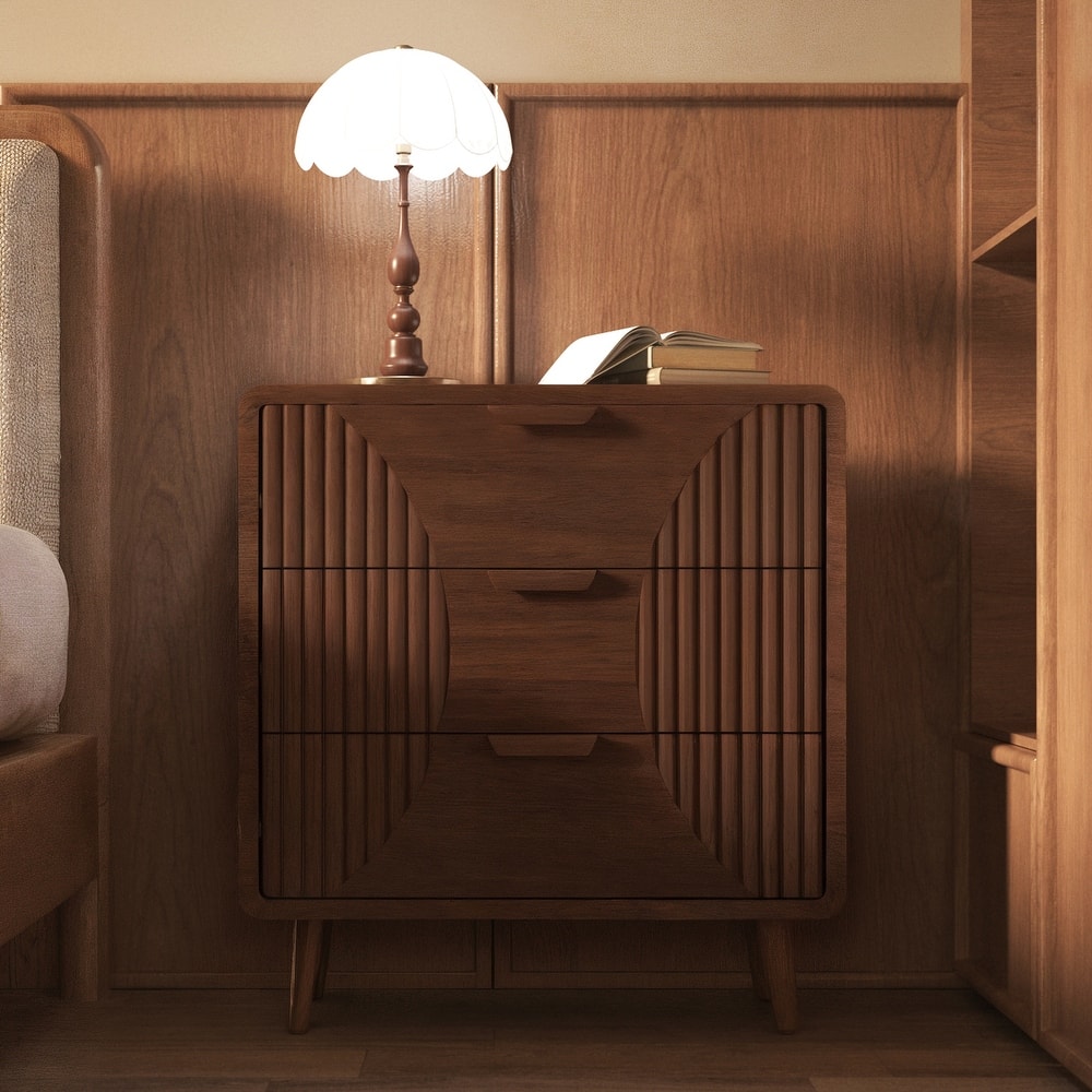 COSIEST Modern Brown Nightstand with Drawers