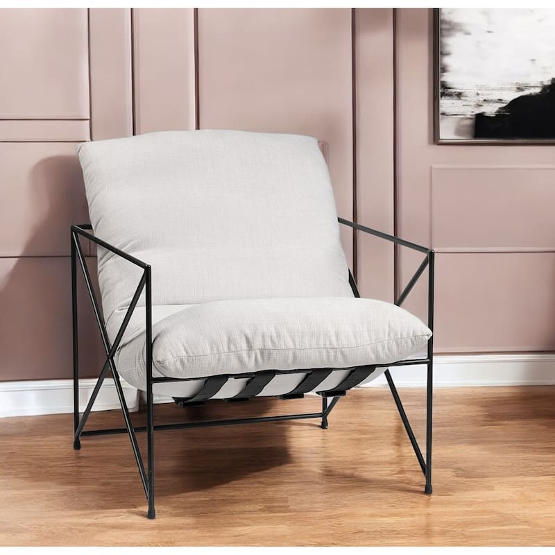 HomeRoots 30" Cream and Black Fabric And Metal Arm Chair - 29.5 in. x 34 in. x 28.5 in. - 29.5 in. x 34 in.  x 28.5 in.