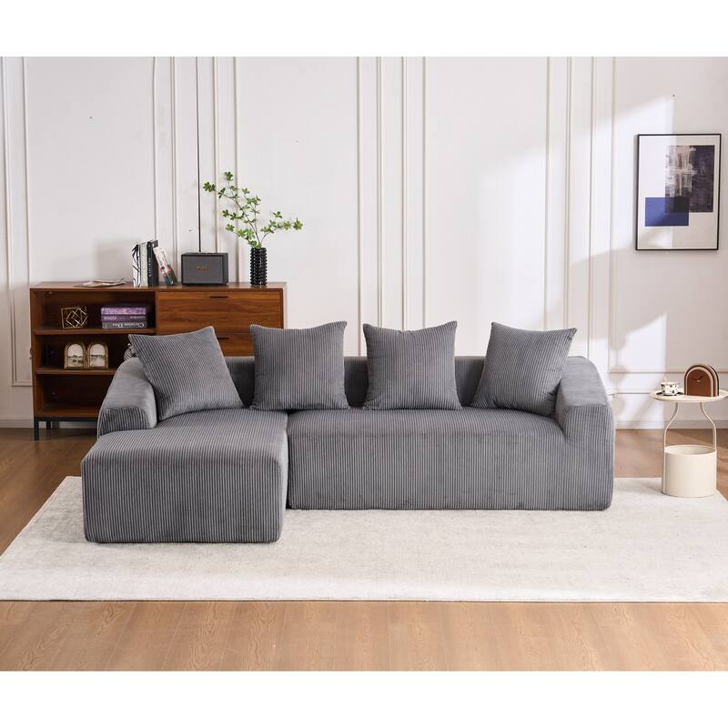 LY-023 COMPRESSION SOFA: Combining chaise longue with 3-seater, Corduroy Fabric, full sponge compression sofa,combined s