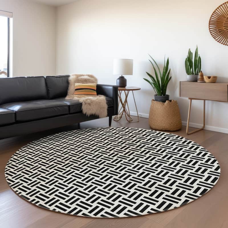 Machine Washable Indoor/ Outdoor Contemporary Basketweave Chantille Rug