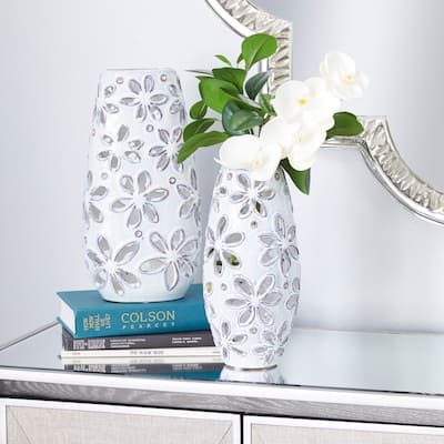 White Ceramic Farmhouse Vase (Set of 2) - 7 x 5 x 14