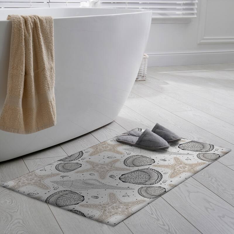 Indoor/ Outdoor Surfside Starfish Shells Washable Rug New