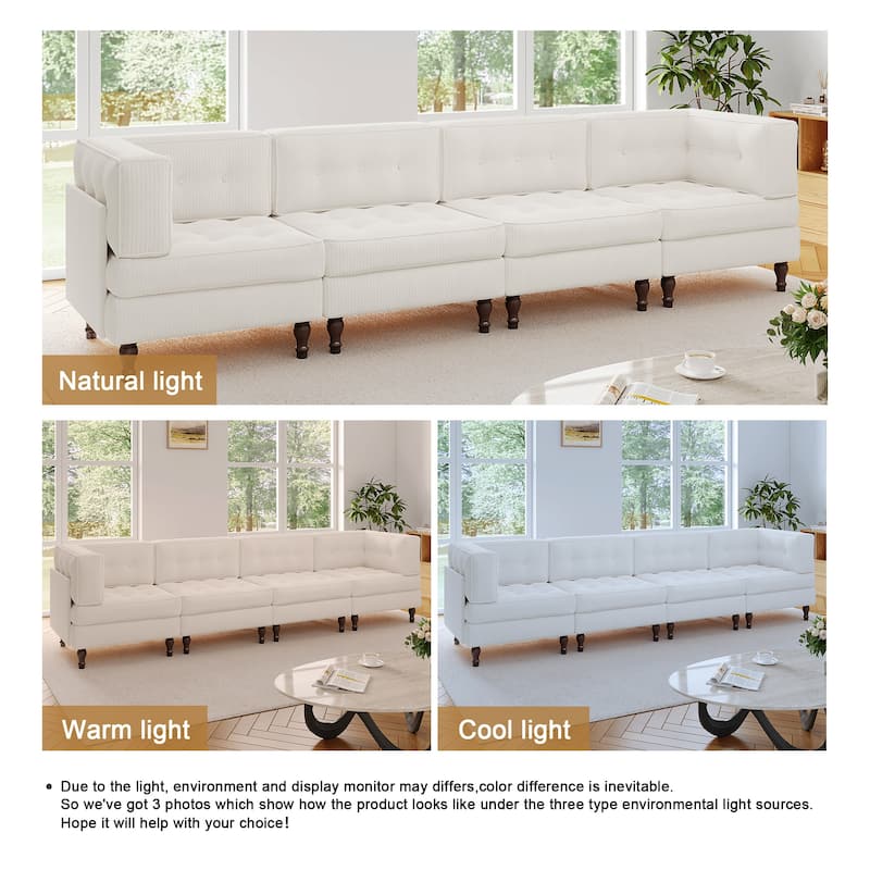 UIXE 4-Piece Corduroy Upholstered Modular Sectional Sofa for Living Room