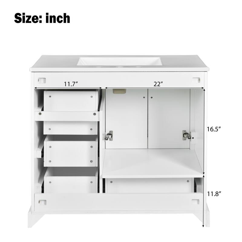 GDFStudio - Altair Wood & Ceramic 36" Traditional Bathroom Vanity with Sink, 2 Soft-Close Doors & 4 Drawers