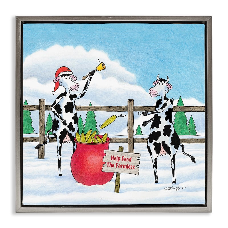Stupell Feed The Farmless Funny Cows Framed Floater Canvas Wall Art Design By Roger Straub - 18 x 18 - Grey
