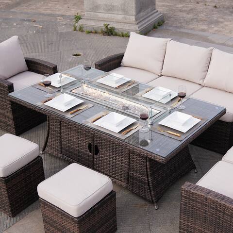 Outdoor Wicker Gas Fire Pit Table by Moda Furnishings (TABLE ONLY)