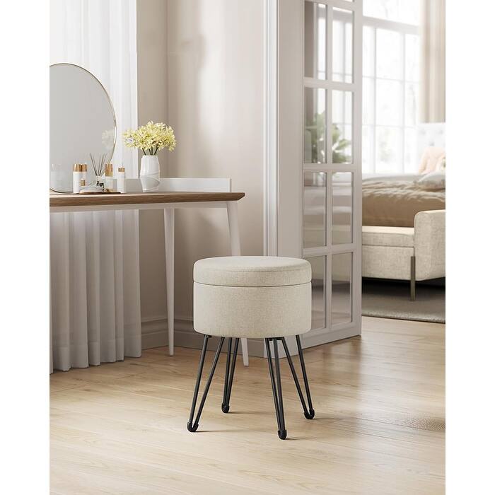 Stool Chair, Small Stool with Storage, Vanity Chair,White White On