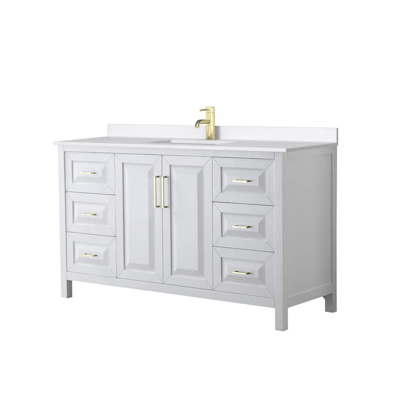 Daria 60-inch Single Vanity, Single Hole Quartz Top - White, Gold Trim, White Quartz Top
