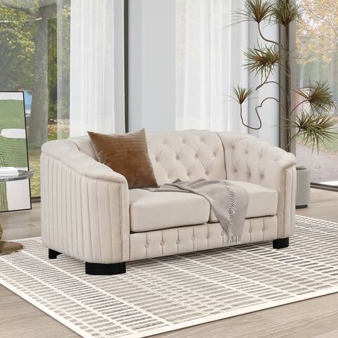 Modern Velvet Upholstered Loveseat Sofa with Thick Removable Seat Cushion