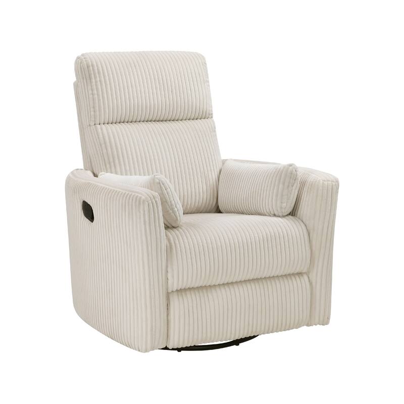 Rix Swivel Glider Recliner Chair w 2 Lumbar Pillows, Beige Corduroy