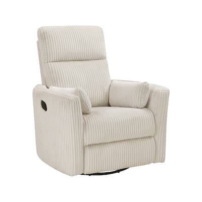 Rix Swivel Glider Recliner Chair w 2 Lumbar Pillows, Beige Corduroy