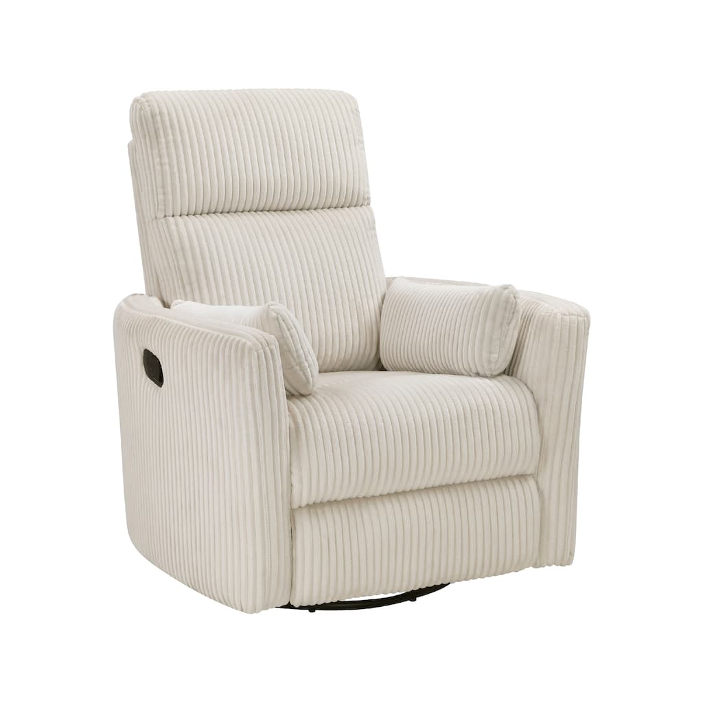 Rix Swivel Glider Recliner Chair w 2 Lumbar Pillows, Beige Corduroy