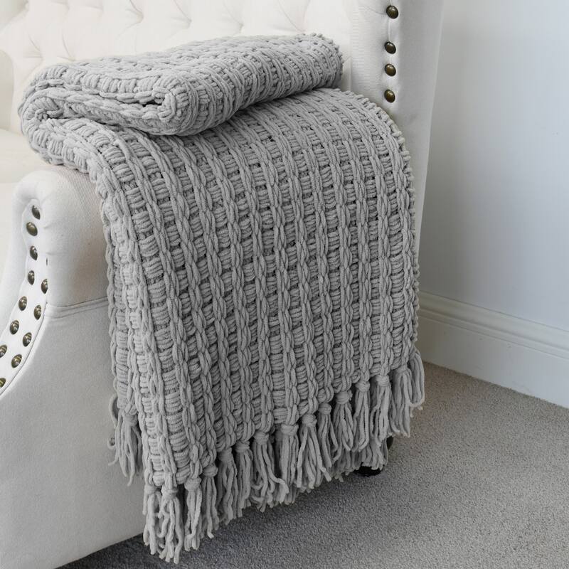 Space Yarn Solid Color Knitted Throw Blanket