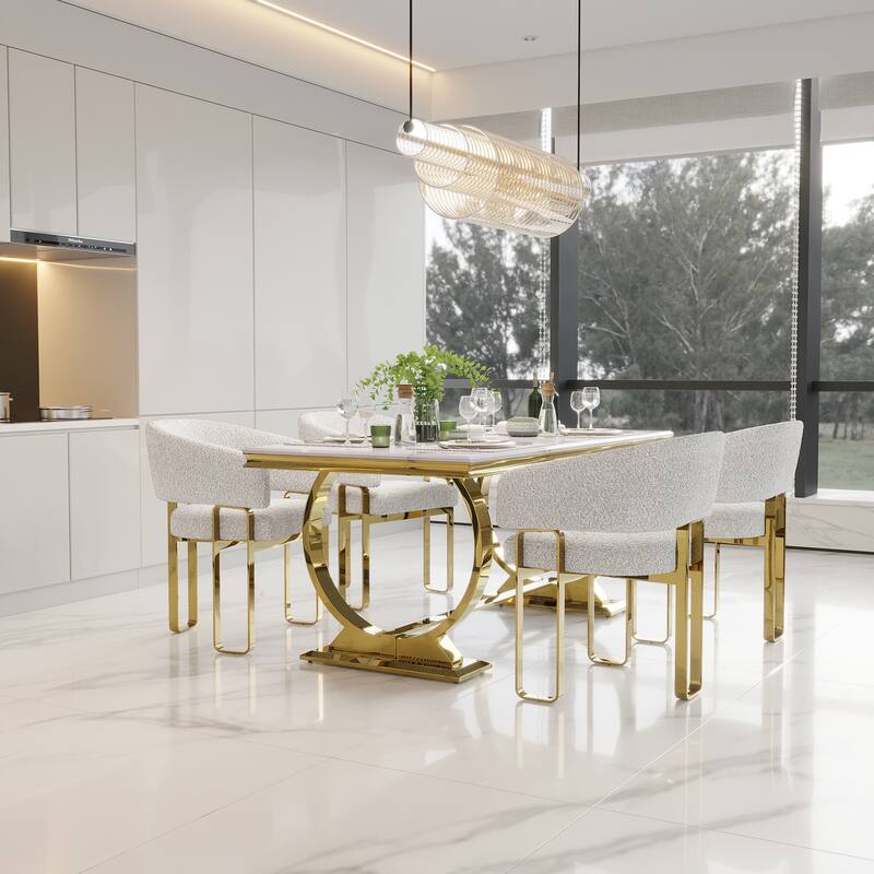 Luxurious Dining Room Table Set with Velvet Dining Chairs