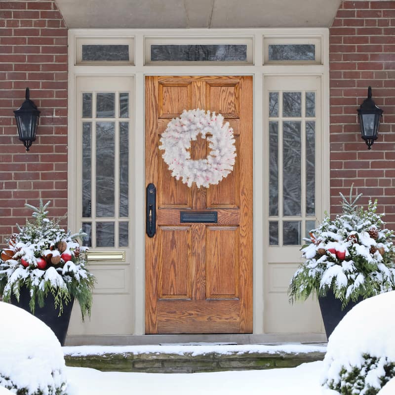 Pre-Lit Geneva White Spruce Artificial Christmas Wreath 24-Inch