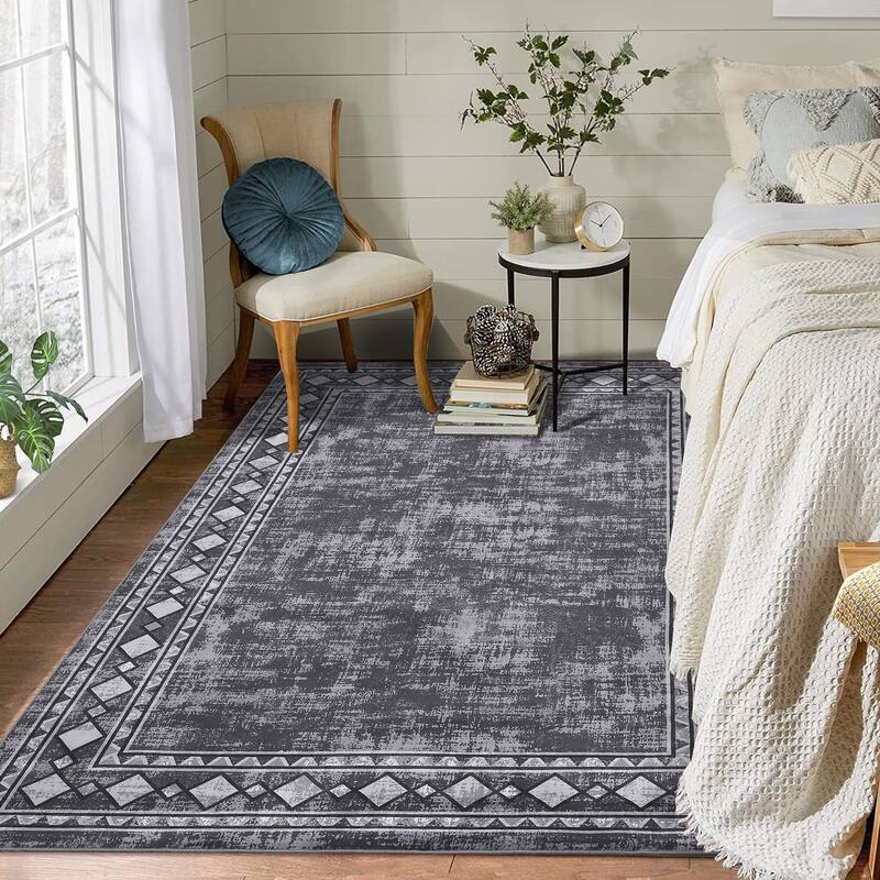 Garvee Machine Washable Rug Modern Bordered Area Rugs