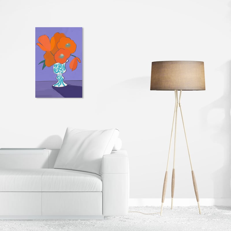 Wynwood Studio Canvas Floral and Botanical Sort of Poppies Orange and Pastel Purple Modern & Contemporary Wall Art Canvas Print - 24 x 16