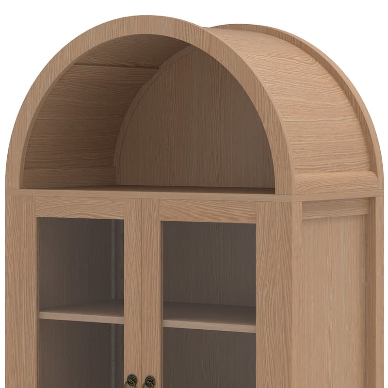 Moasis 71 Inch Tall Arched Display Cabinet with LED Lighting and Glass Doors for Living Room or Dining Room Storage
