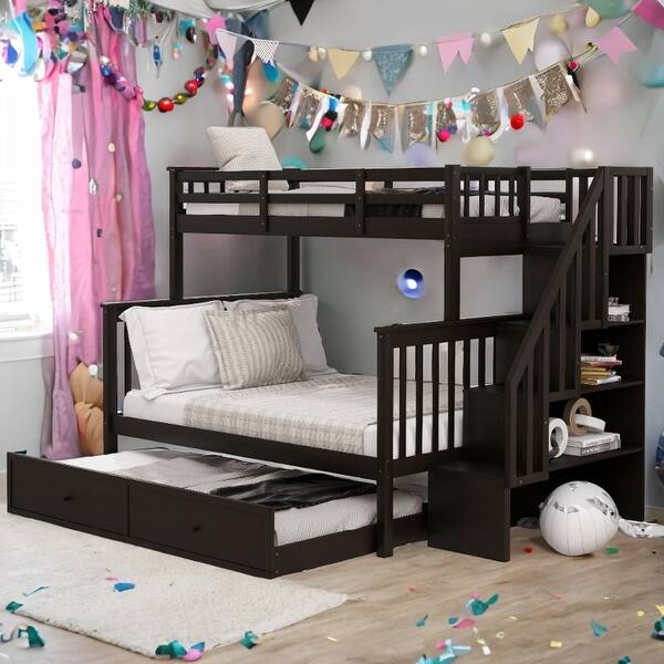 slide 2 of 48, Twin-Over-Full Bunk Bed with Twin size Trundle, Storage and Guard Rail for Bedroom, Dorm, for Adults Espresso