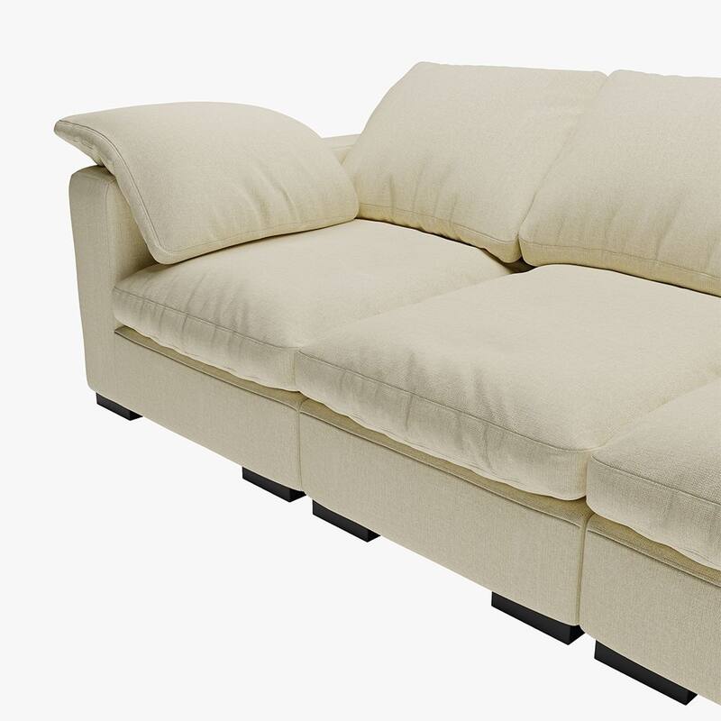 86.61'' Modern Farmhouse Deep 3-Seater Sofa, Track Arm Couch, Linen Fabric Sofa