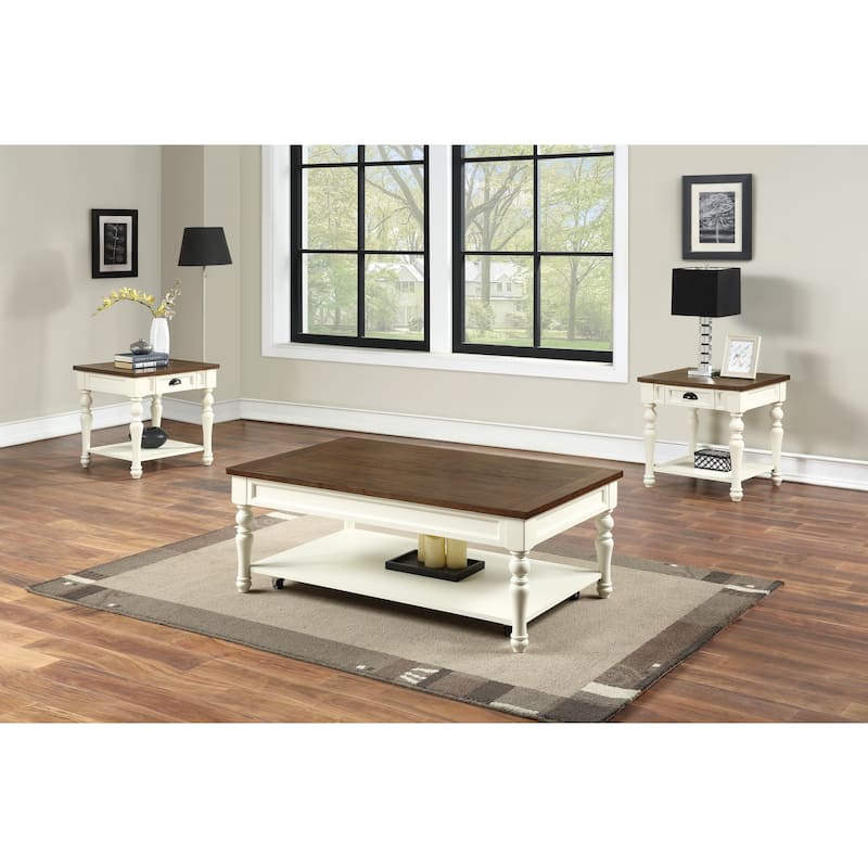 Steve Silver Jillian Ivory and Mocha Wood Coffee Table with Casters