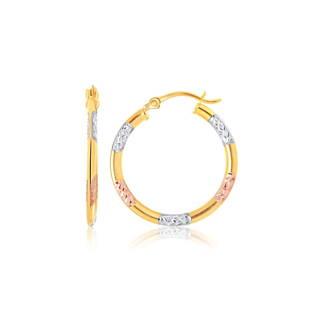 MayaMila 14k Tri-Color Gold Classic Hoop Earrings with Diamond Cut Details