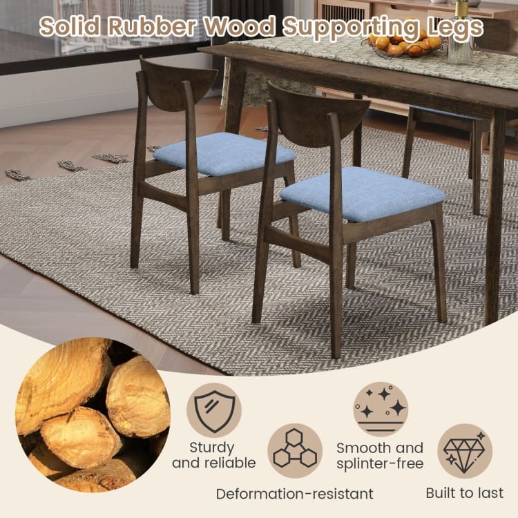 Rubber Wood Dining Chairs Set of 2 with Linen Fabric Cushions, Ergonomic Design - 18" x 20" x 31"