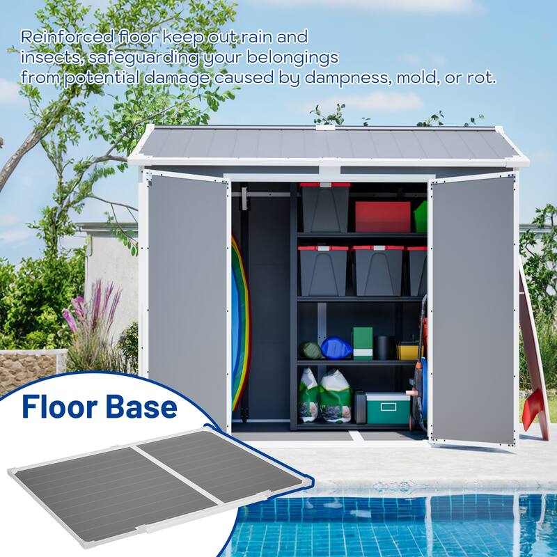 8x6 ft Plastic Utility Storage Shed with Floor, Lockable Garden Tool Shed for Backyard and Trash Bins