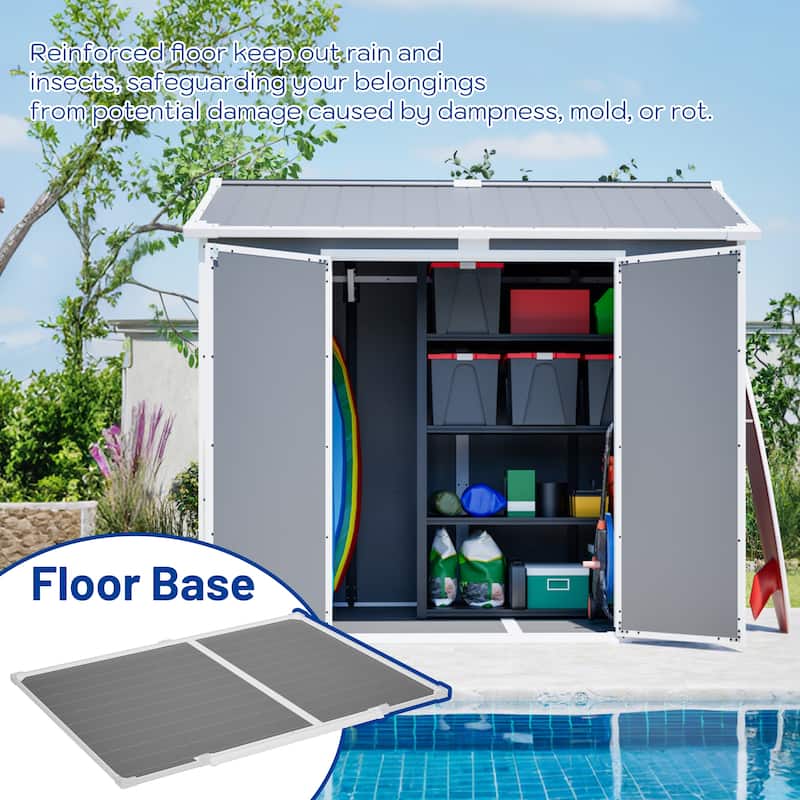GDFStudio - Large Plastic Utility Shed with Floor & Lockable Doors for Easy Access, Storage for Garden Tools & Trash Bins