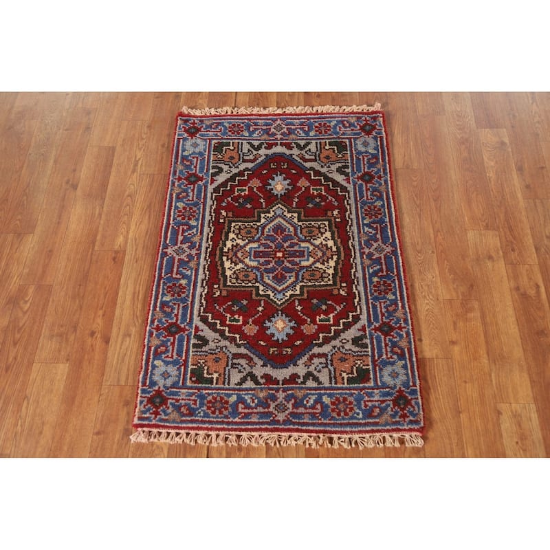 Red Traditional Heriz Serapi Foyer Area Rug Hand-knotted Wool Carpet - 2'0"x 3'0"
