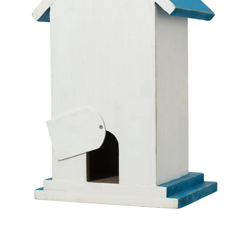 Glitzhome 11.75"H Distressed Solid Wood Daisy with Butterfly Birdhouses