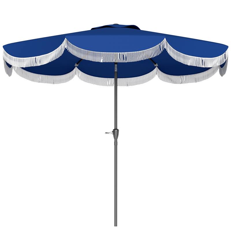 8.8 Foot Outdoor Patio Umbrella with UPF 30+ Tiltable Canopy Hand Crank Vented Top Eight Ribs - 8.8' x 7.8' H - Blue