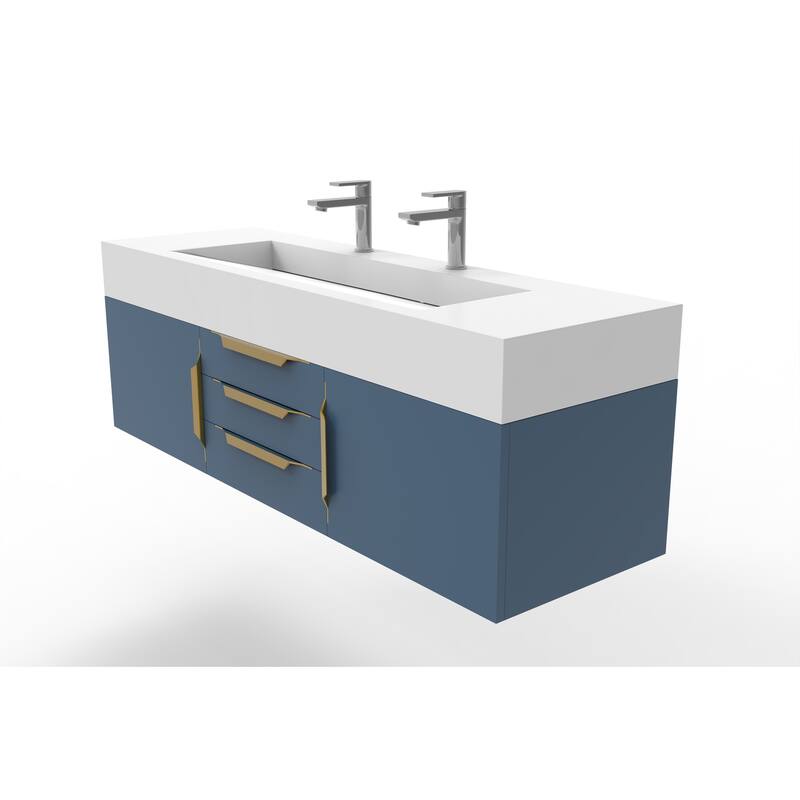 Nile 60" Wall Mounted Bathroom Vanity Set w/ White Top