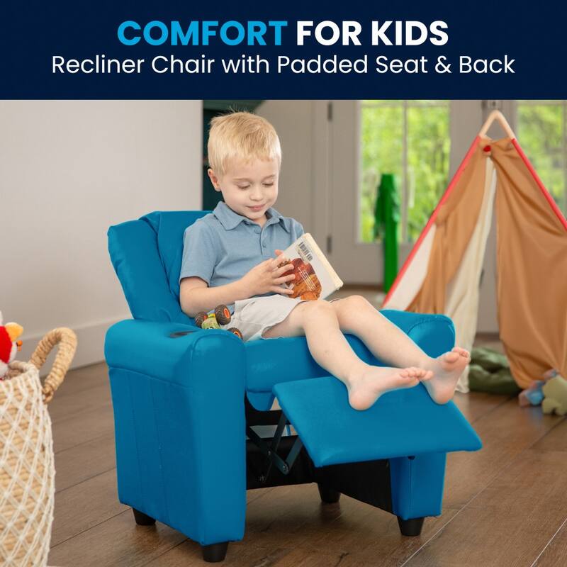 Contemporary Kids Recliner with Cup Holder and Headrest - 24"W x 21.5" - 36.5"D x 27"H