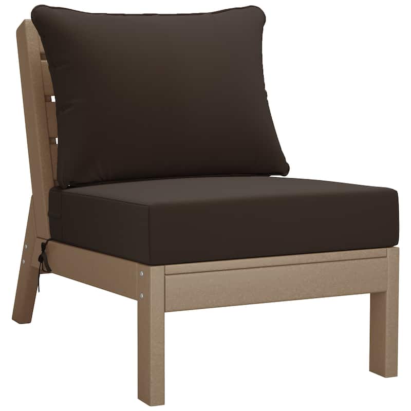 Birchwood All Weather HDPE Outdoor Patio Deep Seating Weathered Wood Armless Chair With Cushions (1-Piece)