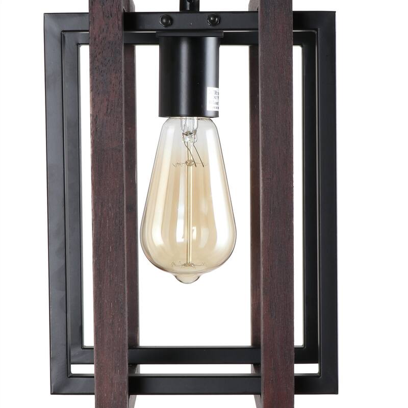 Anmytek Rustic Farmhouse Pendant Light Fixtures 1-Light Industrial Metal Wood Chandelier for Dining Room Kitchen Island