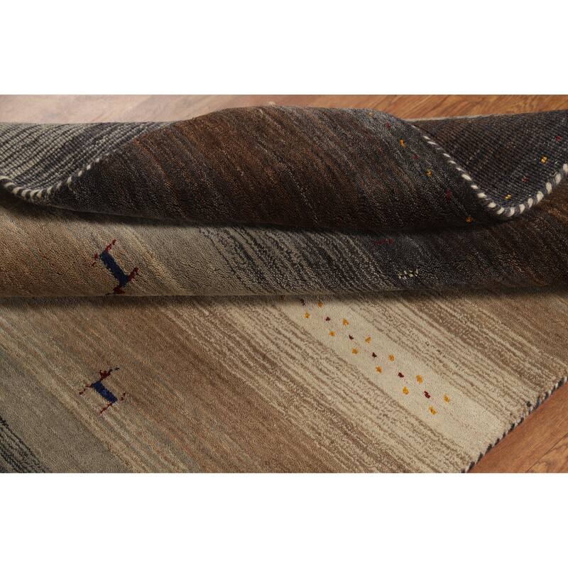 Hand Knotted Oriental 100% Wool Carpet Tribal Stripe Brown Gabbeh Area Rug - 5' 10'' X 4' 0''