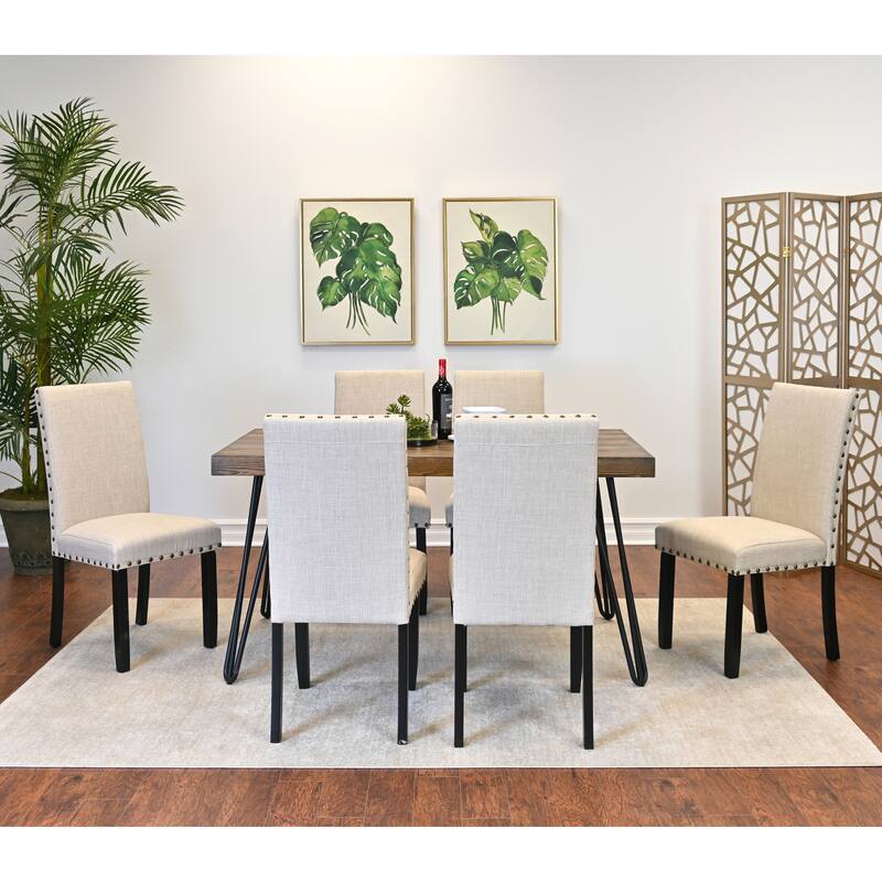 Roundhill Furniture Amisos 7-Piece Dining Set, Hairpin Dining Table with 6 Chairs