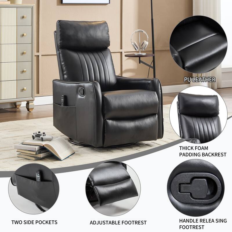 Manual Recliner Chair with Massage Heat Rocker and Swivel Feature