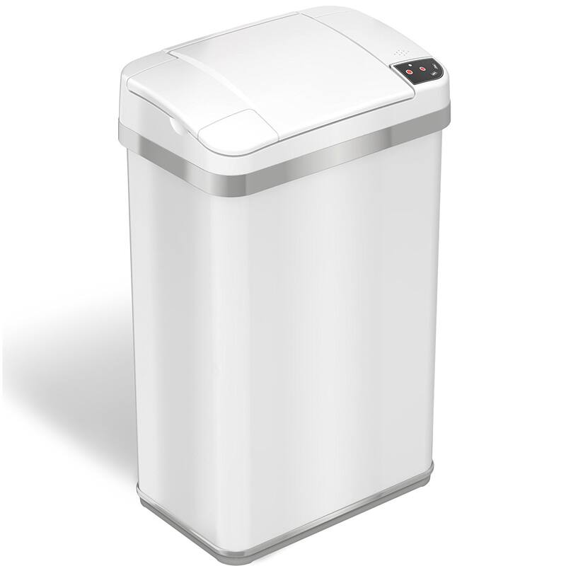 iTouchless 4 Gal White Stainless Steel Sensor Bathroom Trash Can