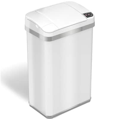 iTouchless 4 Gal White Stainless Steel Sensor Bathroom Trash Can