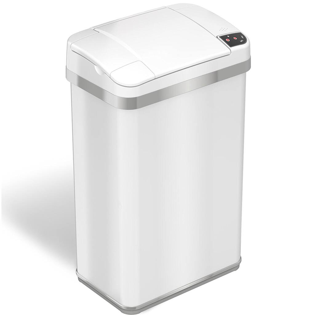 iTouchless 4 Gal White Stainless Steel Sensor Bathroom Trash Can