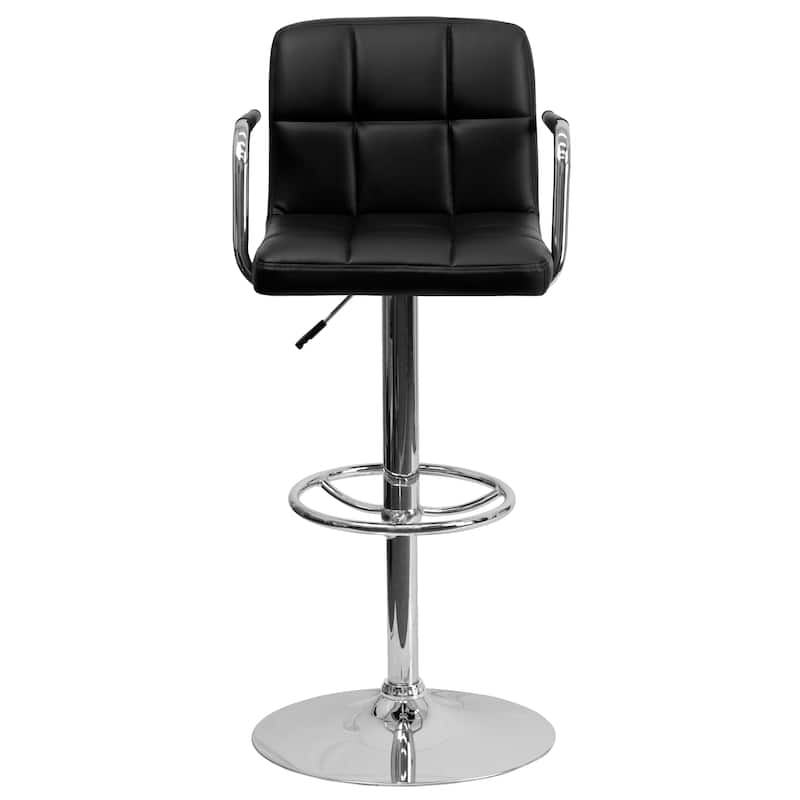 Quilted Vinyl Adjustable Height Barstool with Arms and Chrome Base - 20"W x 18"D x 36.75" - 45.25"H